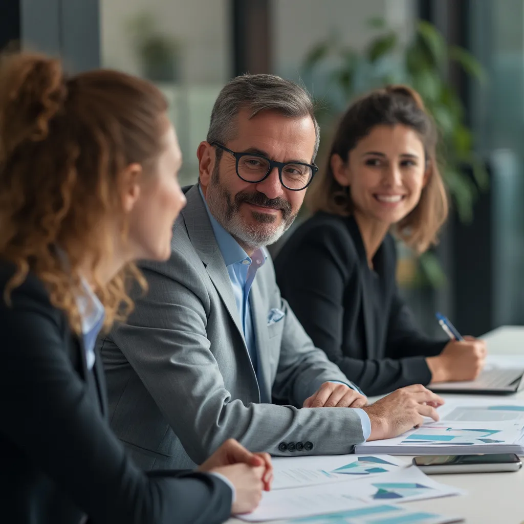 Equipo de consultores financieros en reunión